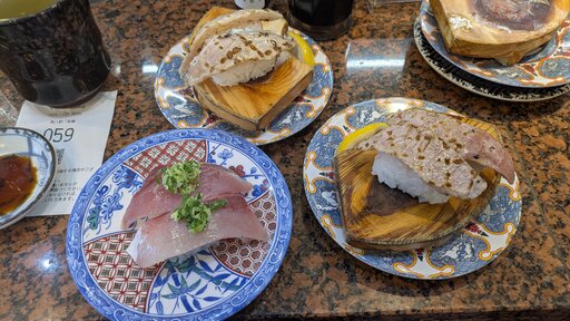 天然ハマチ、炙りサワラ、マグロ岩塩炙り